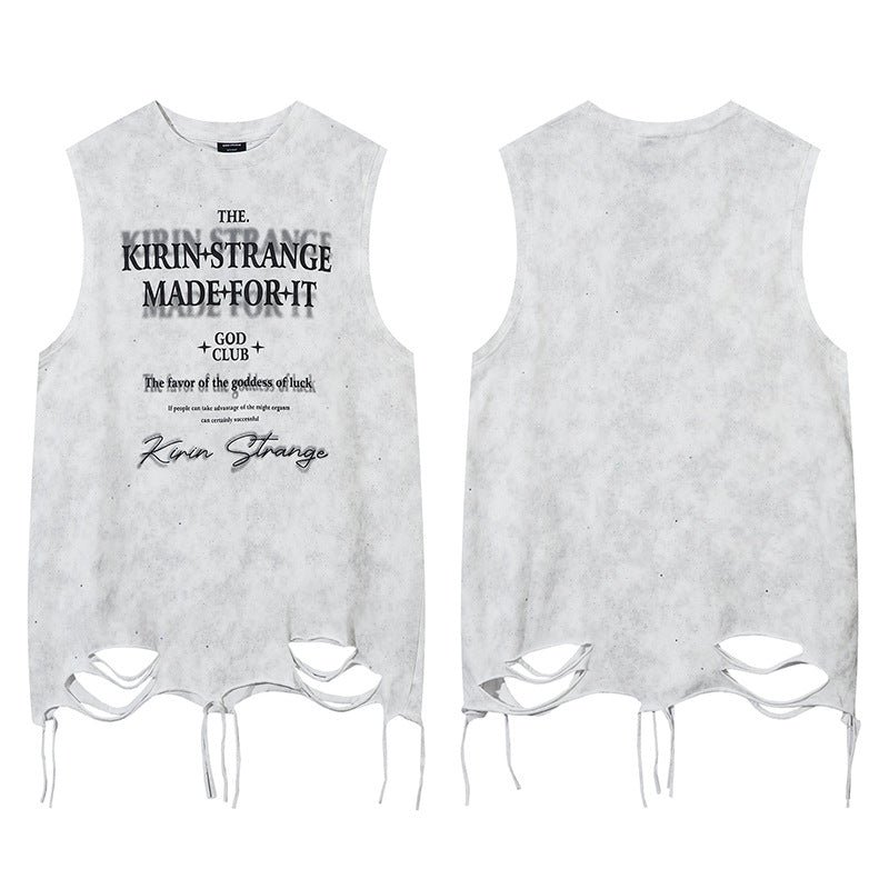 Street Style High Street Casual Tank Top Unique Design Loose Fit Black Grey