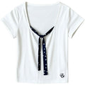 Faux Tie Front Polka Dot Lyocell Two Piece U Neck Top Short Sleeve Women
