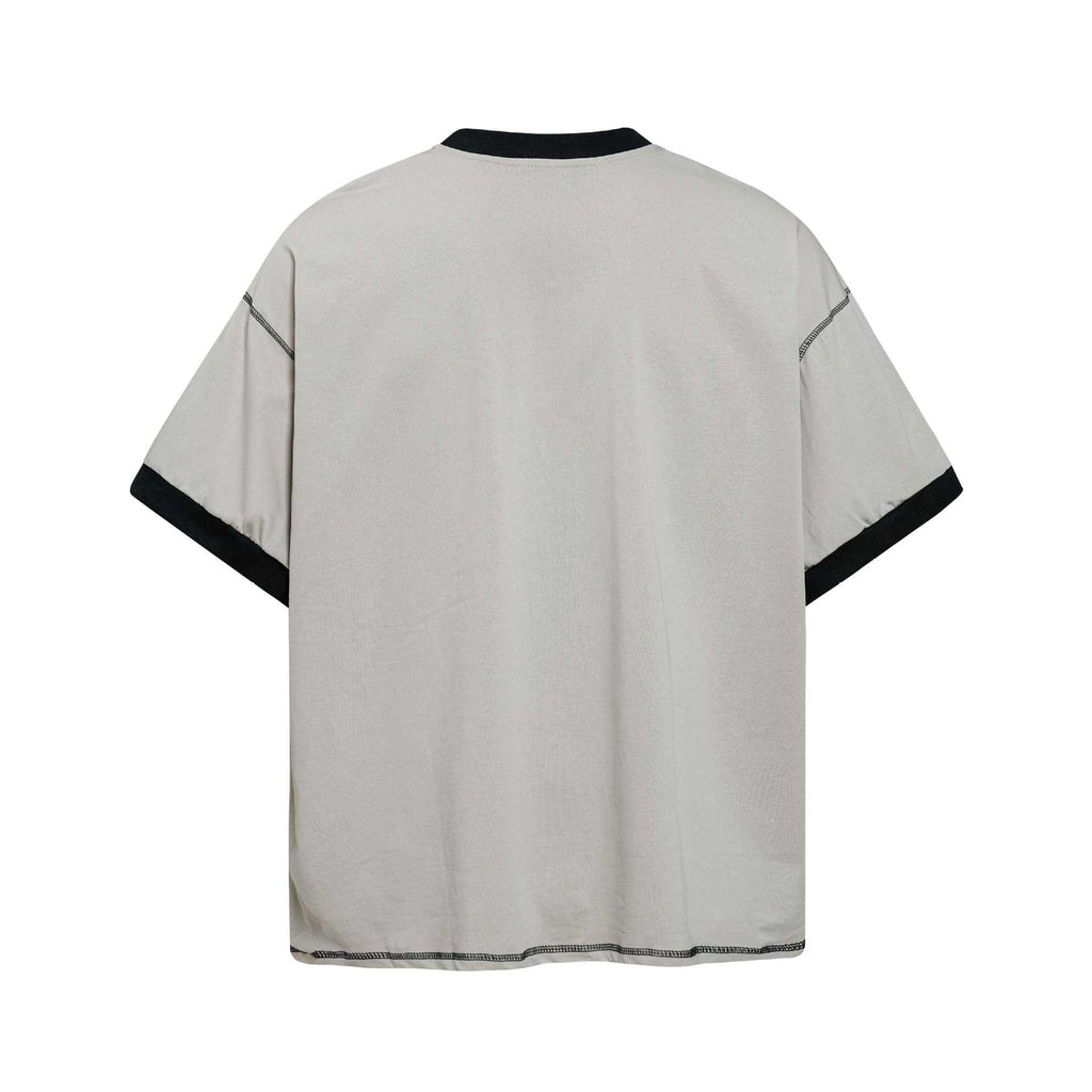 Mens Floral Print Color Block Round Neck Short Sleeve Cotton Blend Shirt