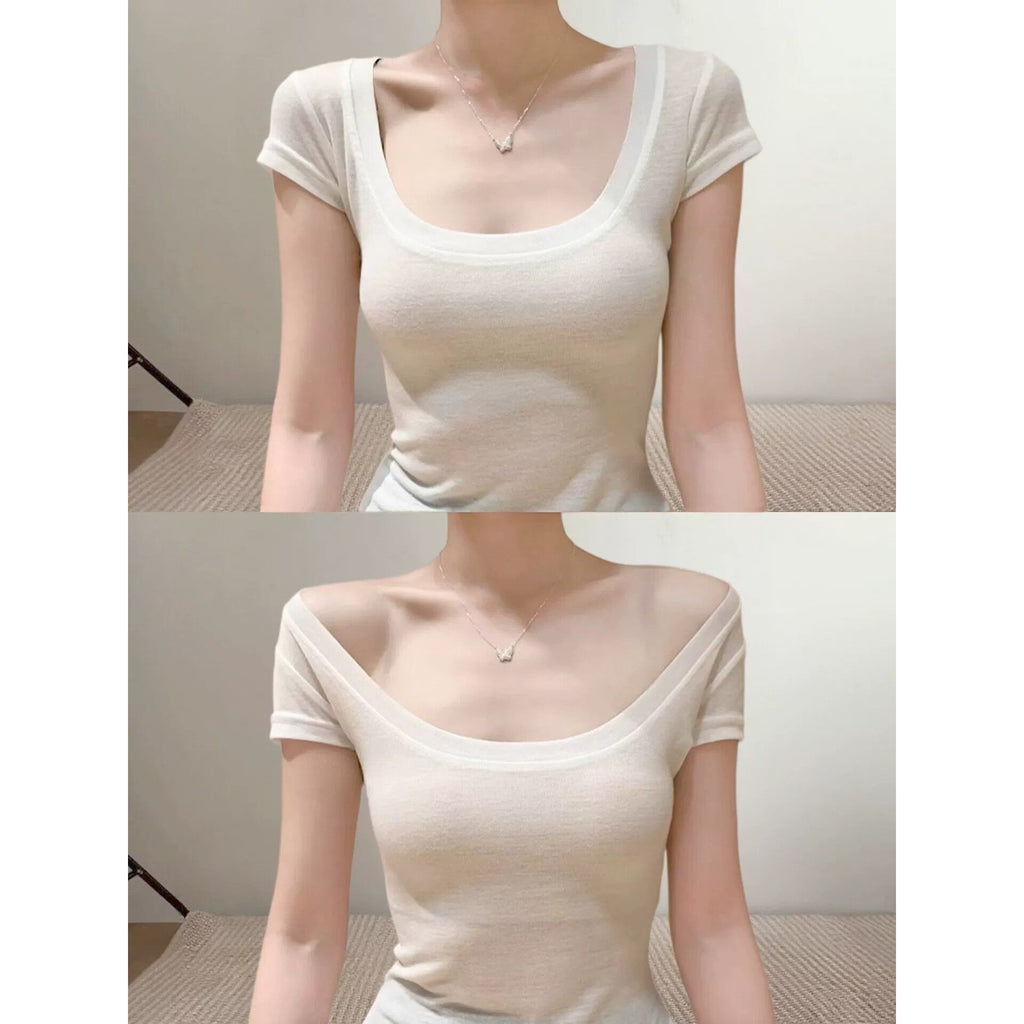 Women Casual U Neck T Shirt Regular Fit Short Sleeve Polyester