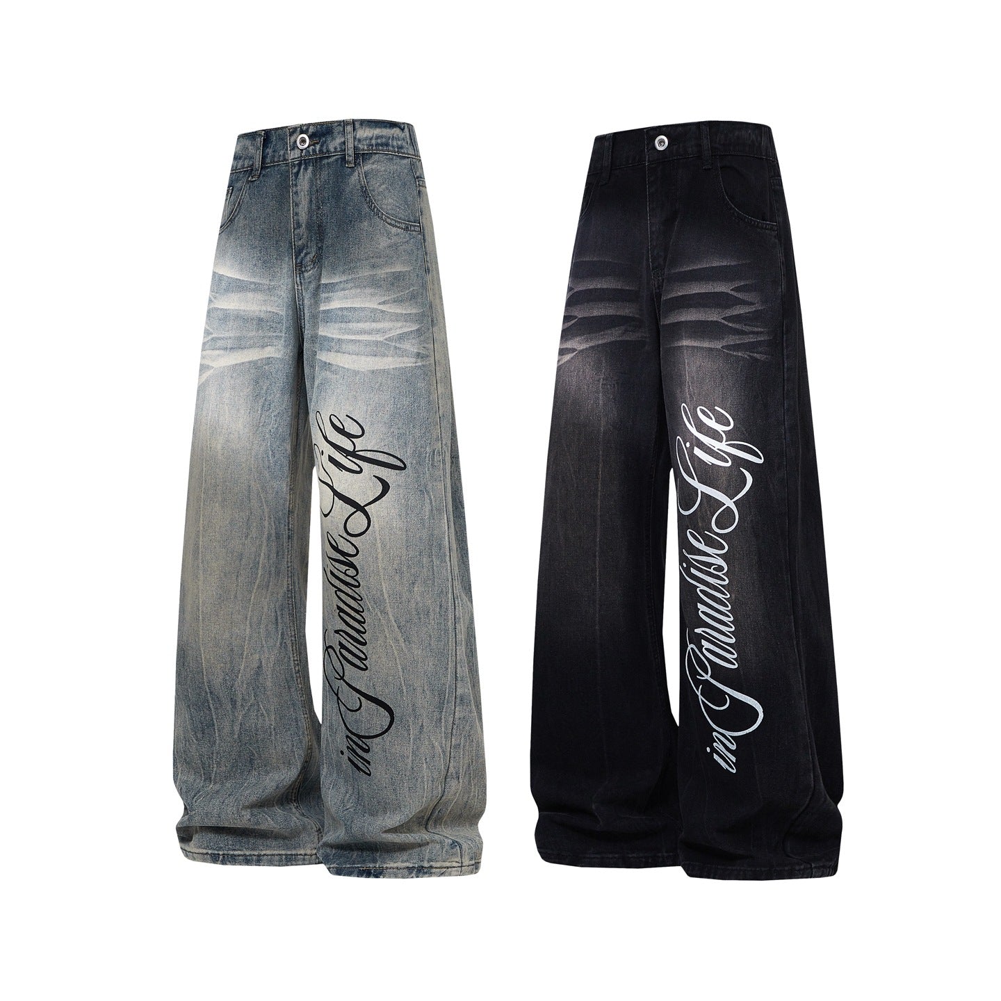Mens Lightning Pattern Printed Denim Pants With Straight Leg Fit