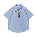 Dog Embroidered Tie Short Sleeve Casual Shirt For Men