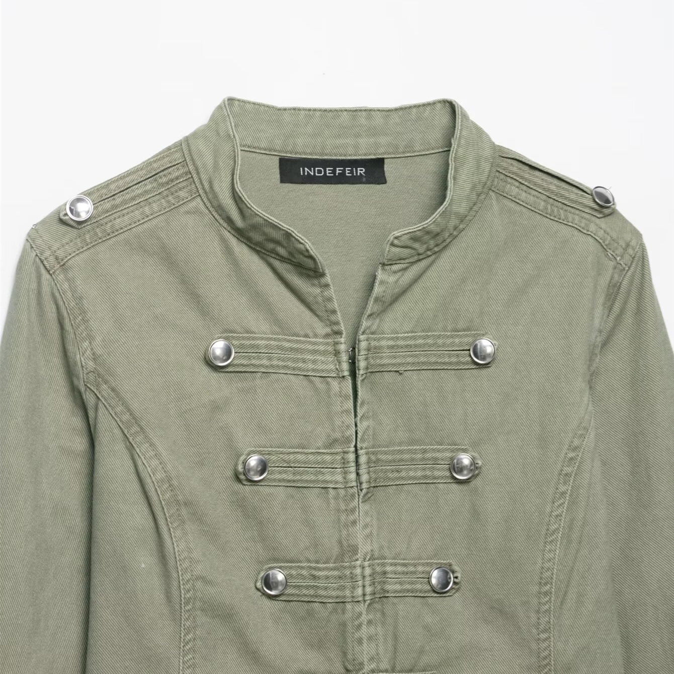 Army Green Women Street Style Slim Fit Button Trim Jacket Double Breasted