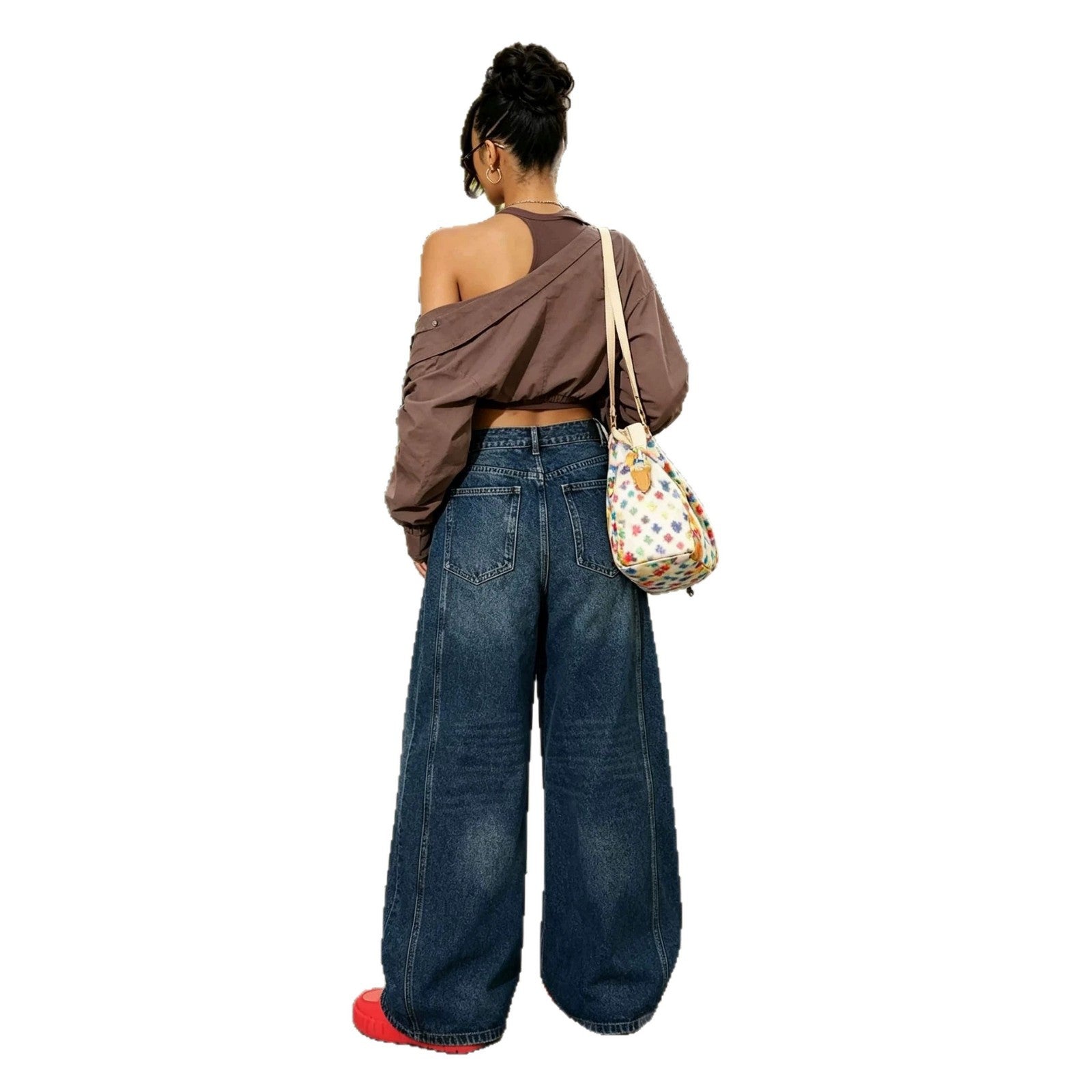 Retro Irregular Deconstructed Knife Edge Jeans Blue Denim Loose Fit