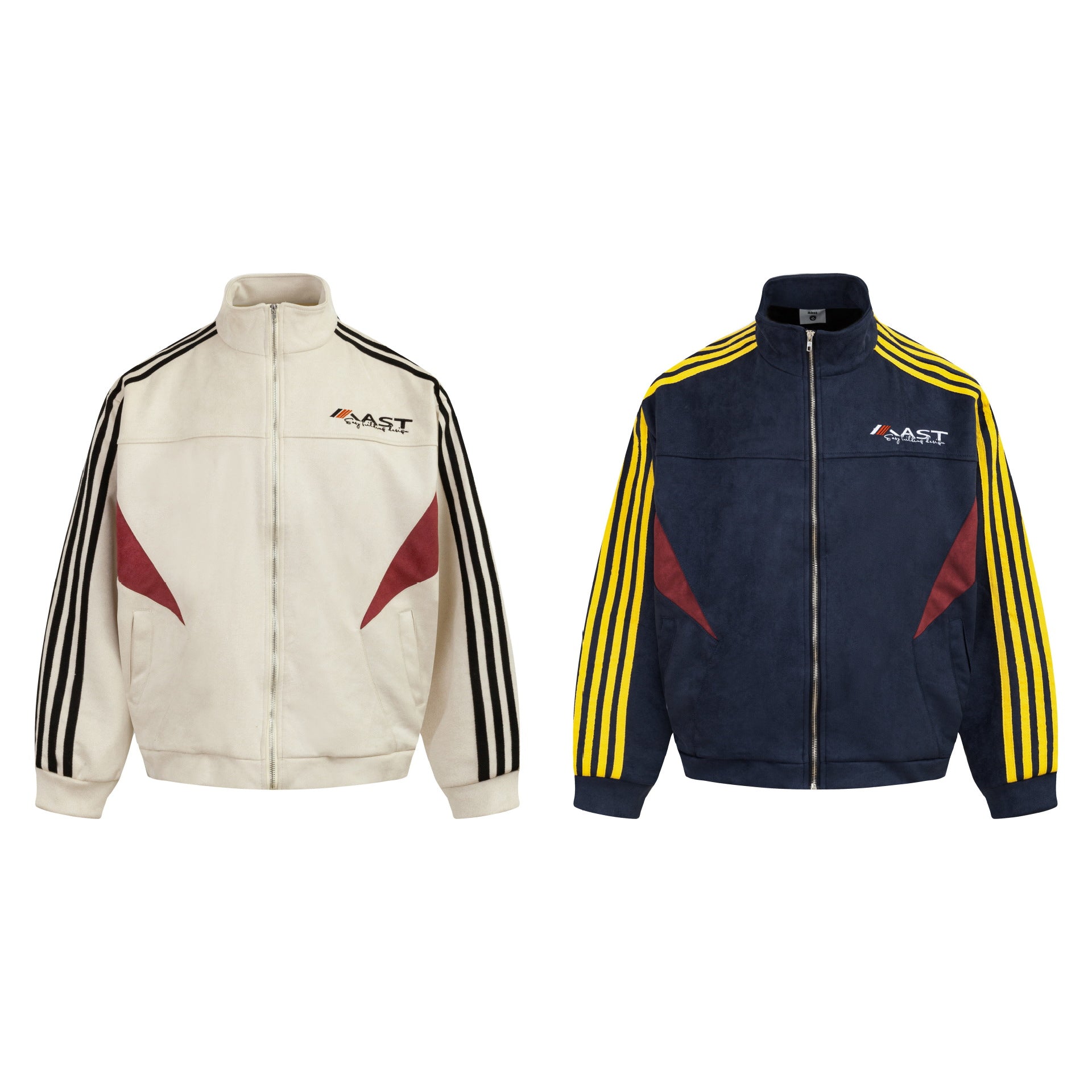 Colorblock Spliced Jacket Apricot Sapphire Blue Street Style