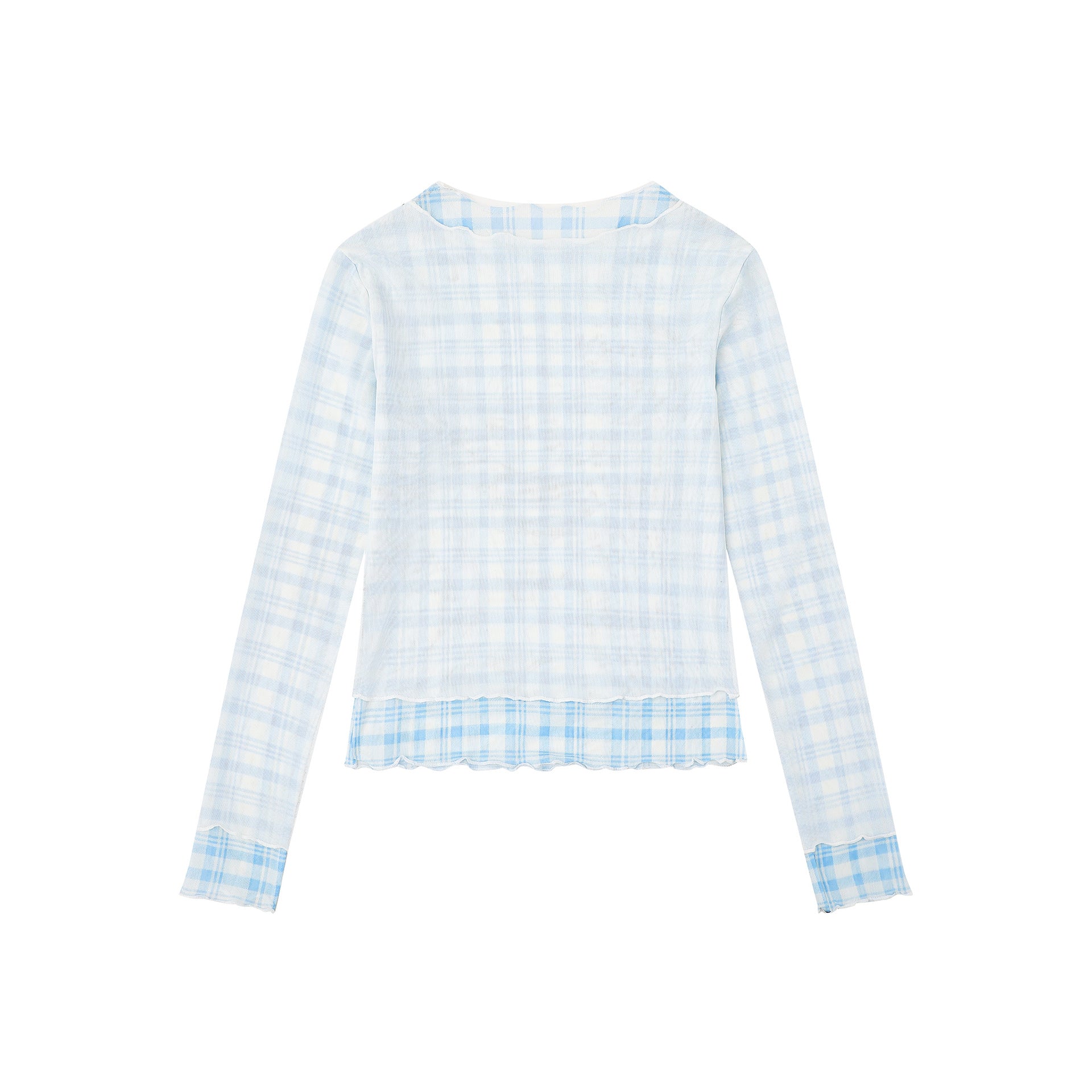 Blue Plaid Patchwork Anime Cartoon Hoodie For Girls With Wavy Edge Long Sleeve