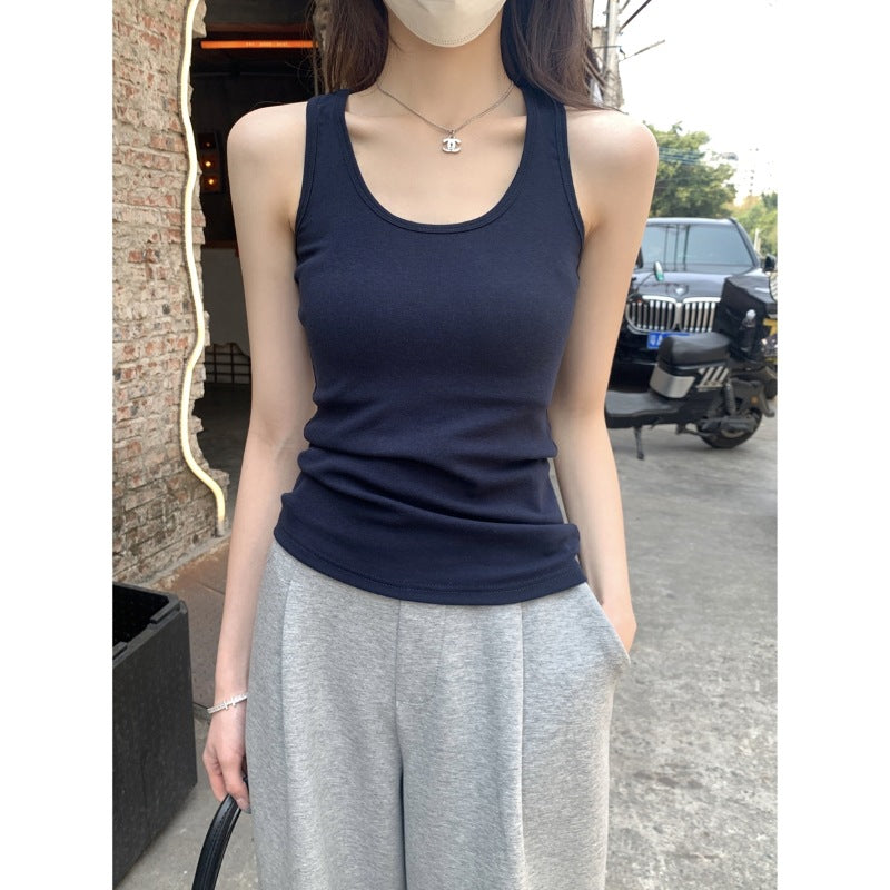 Womens U Neck Tank Top Sleeveless Slim Fit Casual Polyester