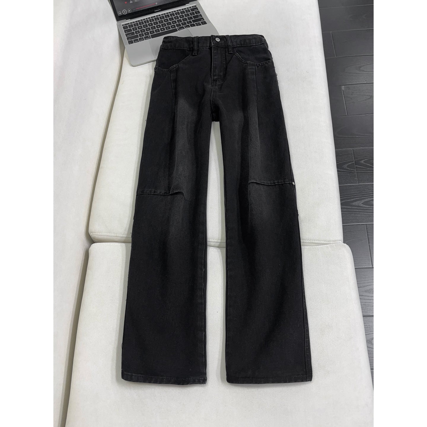 Mens Lightning Pattern Washed Denim Pants Straight Leg Jeans