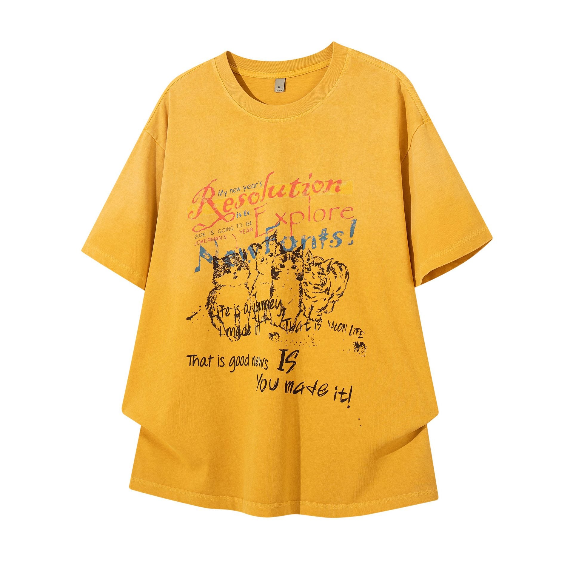 Vintage Cat Print Short Sleeve Tee For Men Floral Cotton Blend Casual