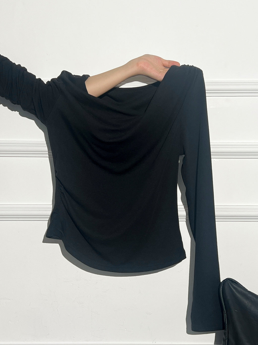 Women Off Shoulder Cashmere Like Long Sleeve Inner Layer Top With Elegant Design