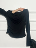 Women Off Shoulder Cashmere Like Long Sleeve Inner Layer Top With Elegant Design