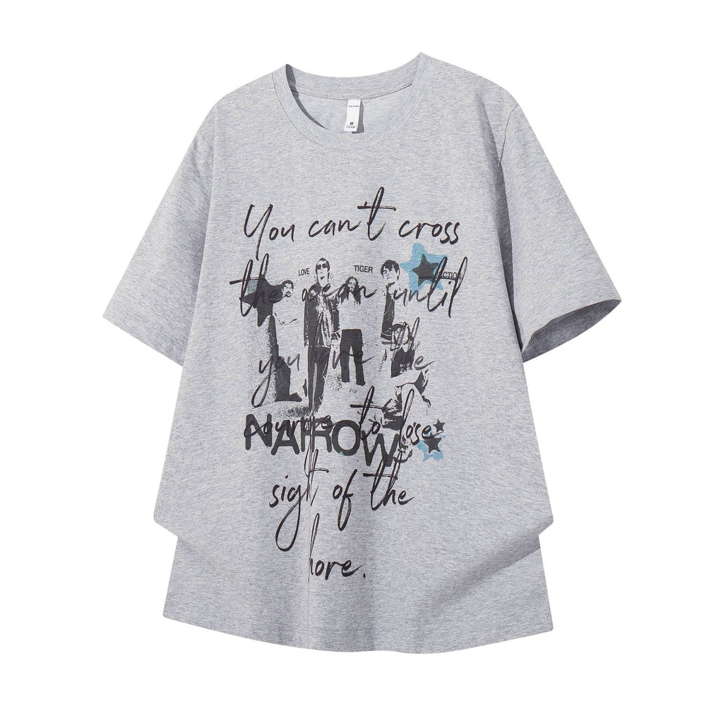 Mens Printed Floral Slogan Portrait T Shirt Short Sleeve Cotton Blend