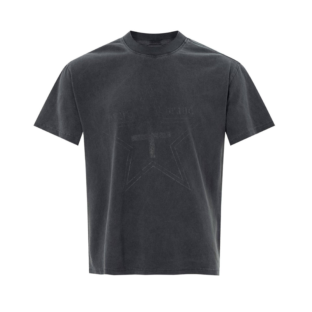 Vintage Black Floral Print Short Sleeve Cotton Blend Mens Tee