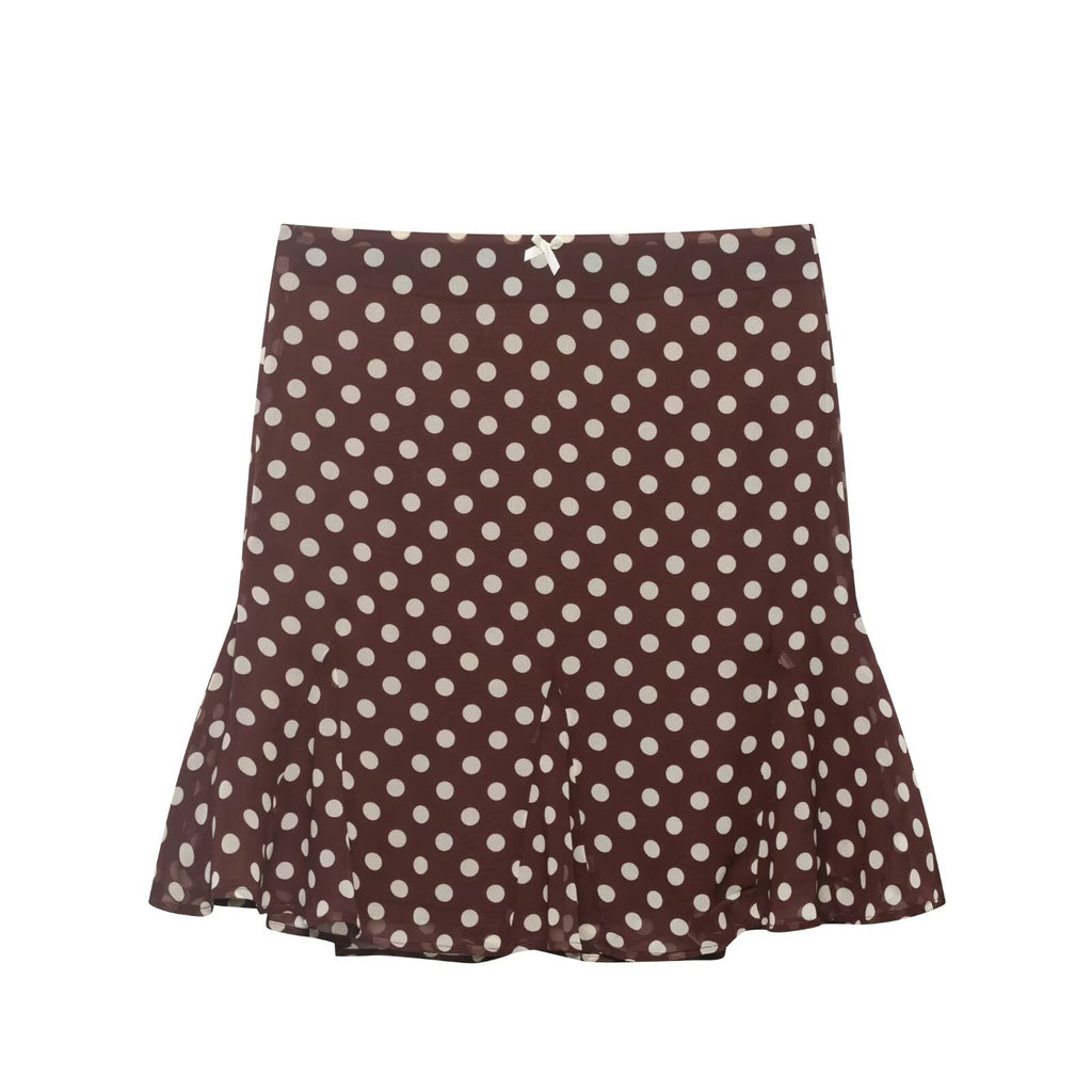 Lace Bow Fishtail Polka Dot Midi Skirt For Women Casual