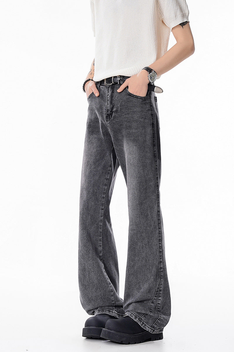 Slim Fit Straight Leg Denim Jeans For Men Washed Cotton Zipper Fly