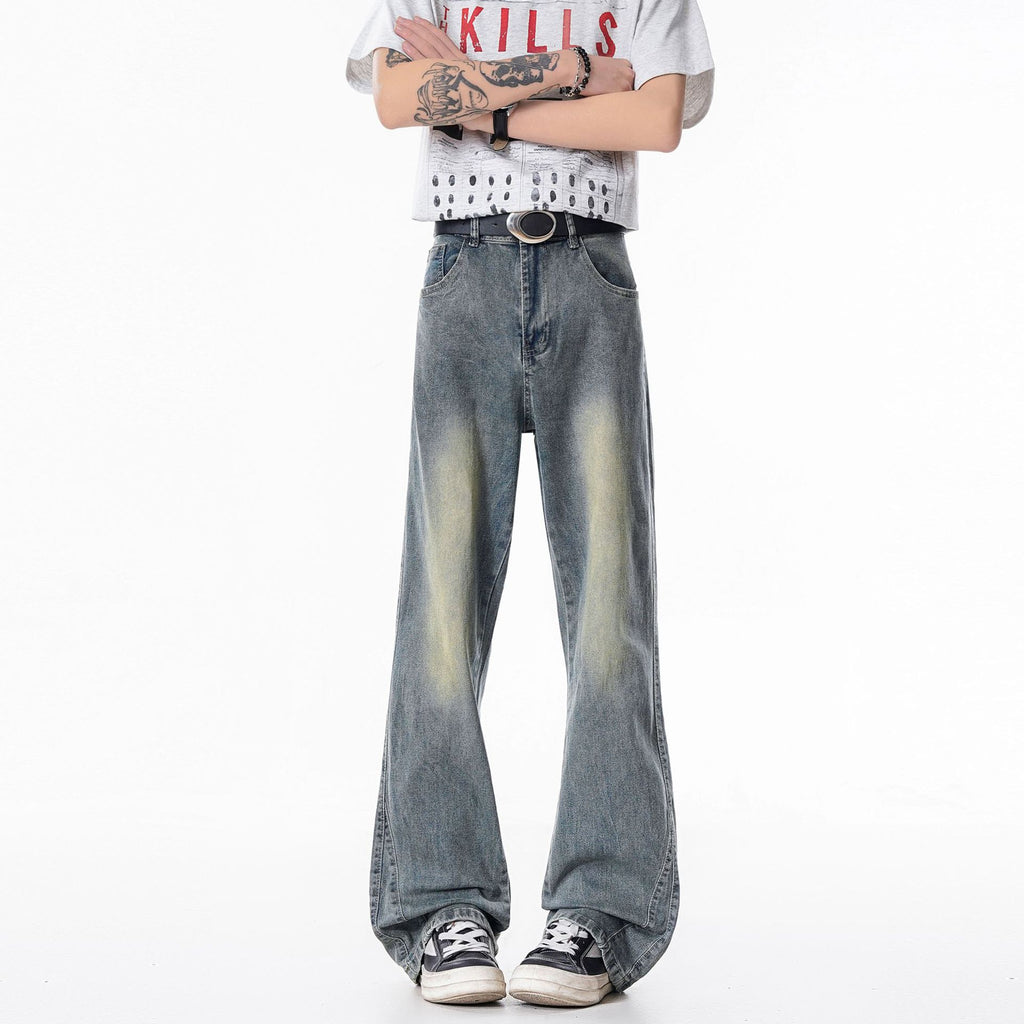 Slim Fit Straight Leg Denim Jeans For Men Washed Cotton Zipper Fly