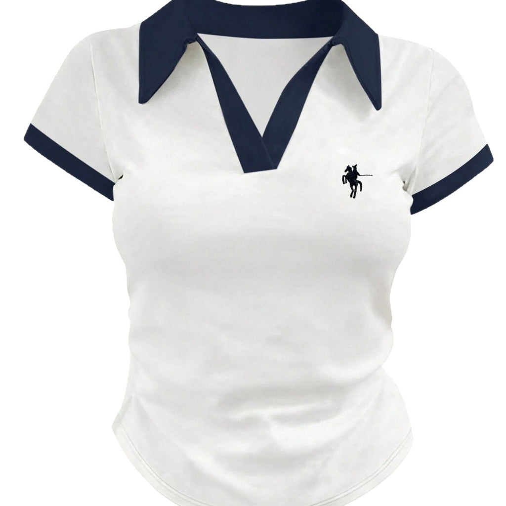 Women's V Neck Short Sleeve T Shirt Polyester White Size S To XL