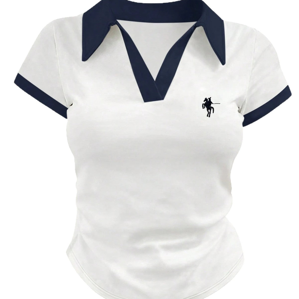 Women's V Neck Short Sleeve T Shirt Polyester White Size S To XL