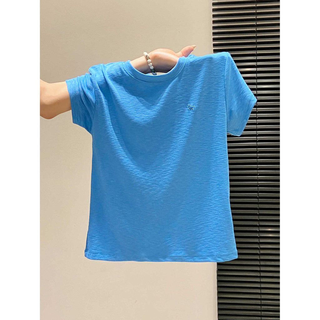 Small Batch Embroidered Round Neck Short Sleeve Tee With Patchwork