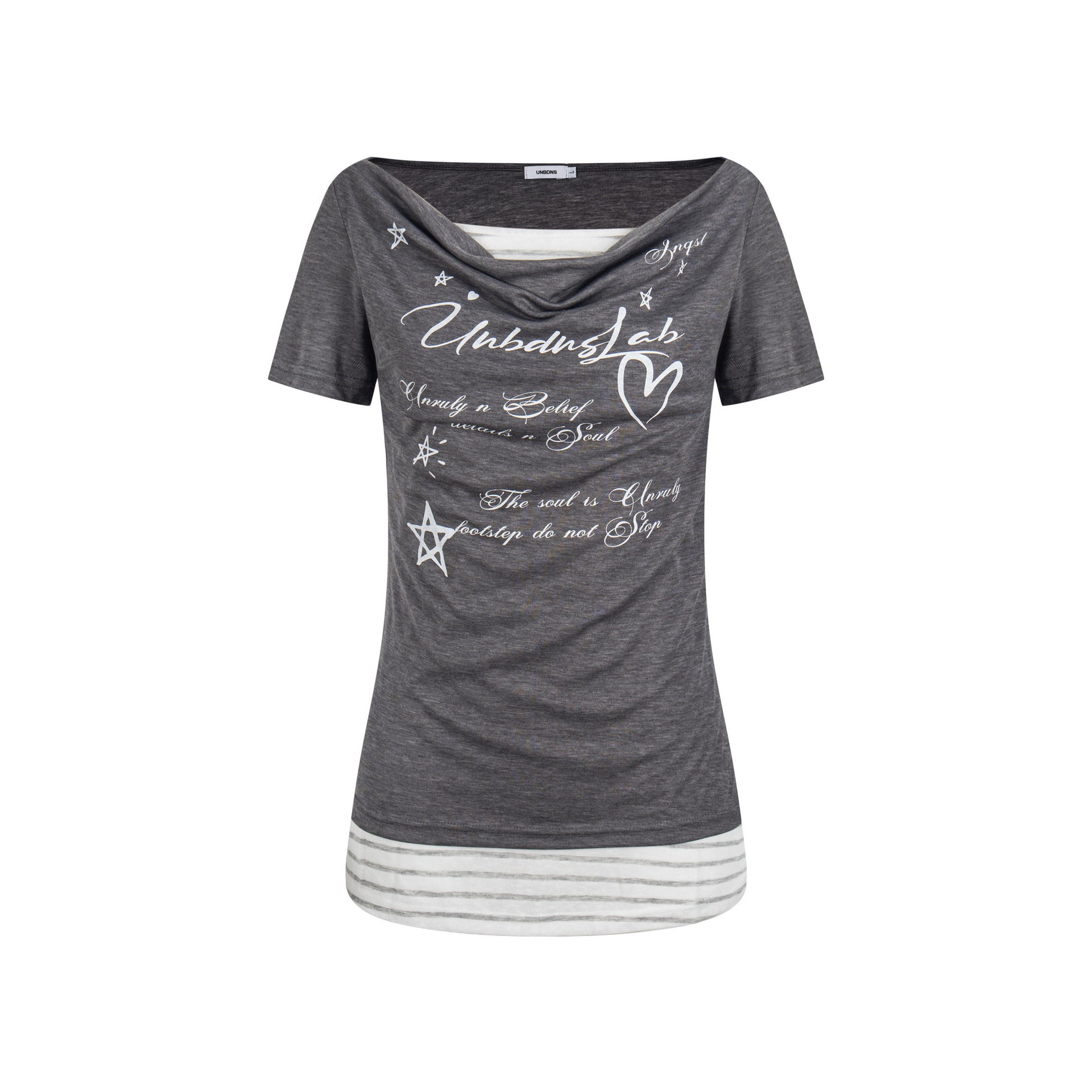 Women's Fake Two Piece Slim Fit Casual Short Sleeve Letter Print T Shirt