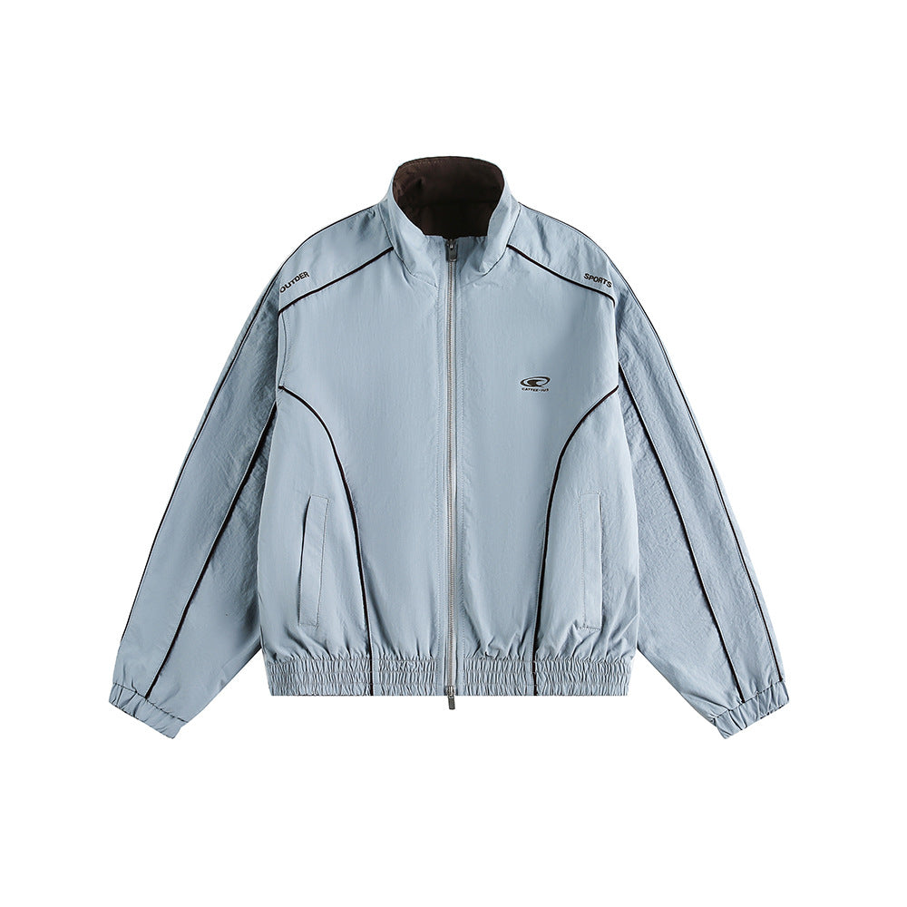 Street Style Panelled Jacket Personalized For High Street Fashion Blue