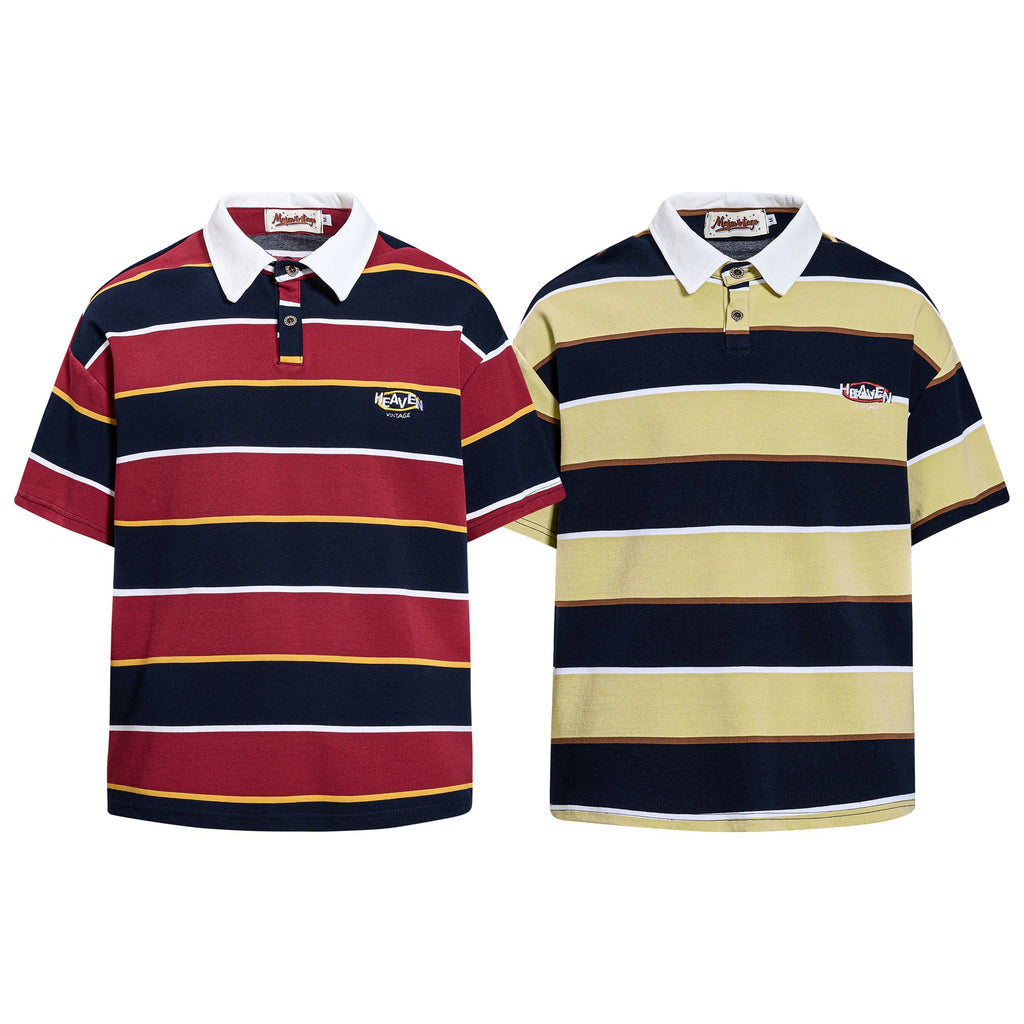 Emblem Embroidered Stripe Short Sleeve Cotton Tee With Floral Pattern