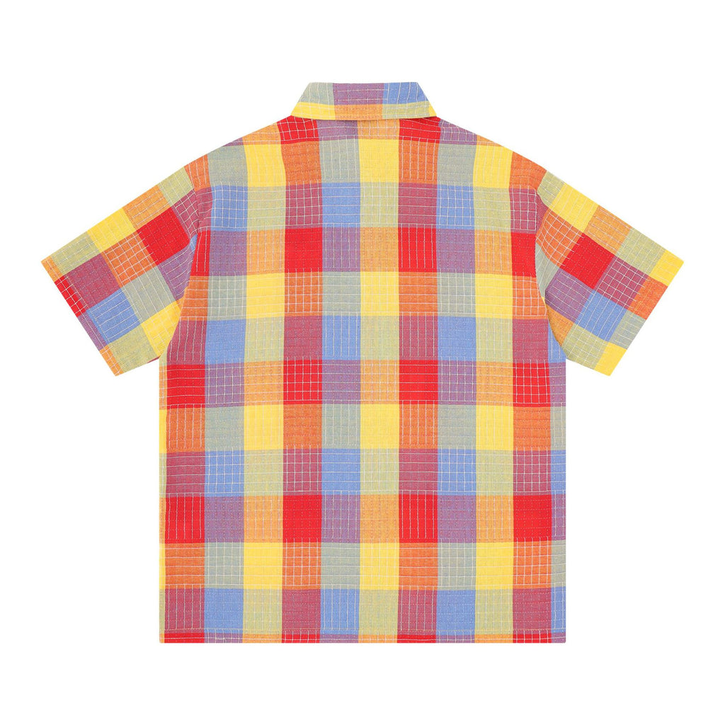 China Chic Emblem Letter Embroidered Short Sleeve Cotton Shirt