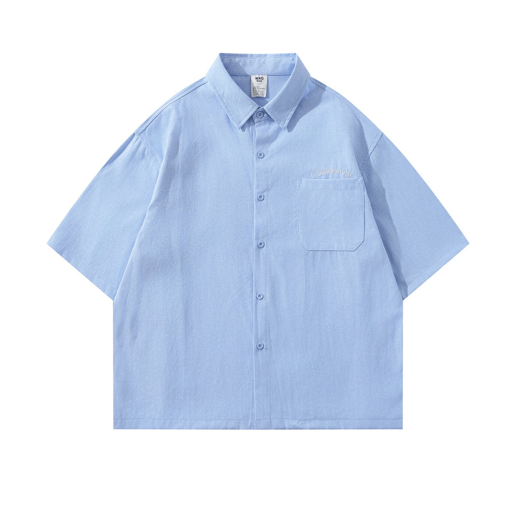 Minimally Embroidered Cotton Shirt T Shirt Loose Fit Turn Down Collar For Men