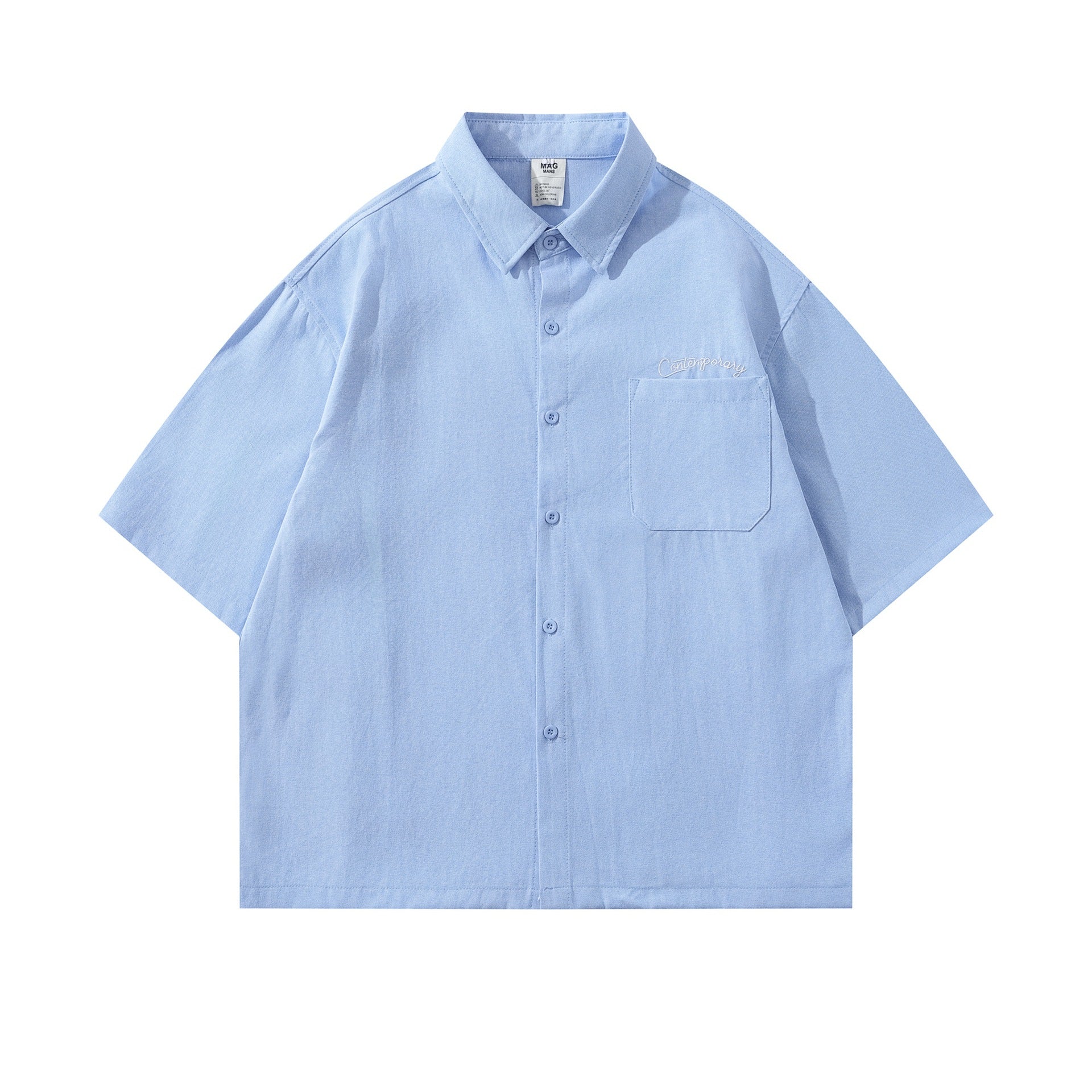 Minimally Embroidered Cotton Shirt T Shirt Loose Fit Turn Down Collar For Men
