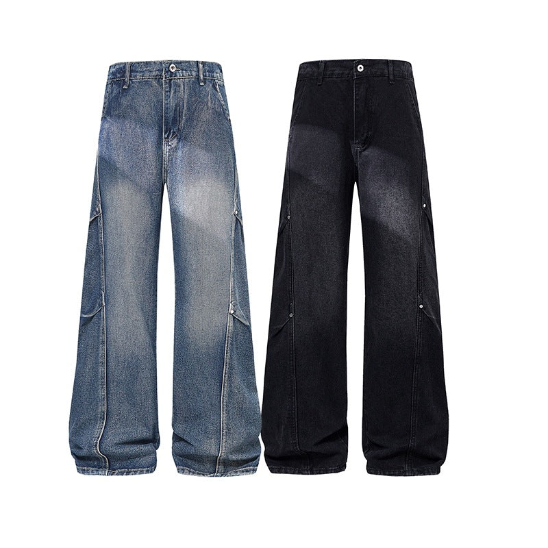 Mens Desert Style Denim Pants Flared Tapered Fit Straight Leg Jeans