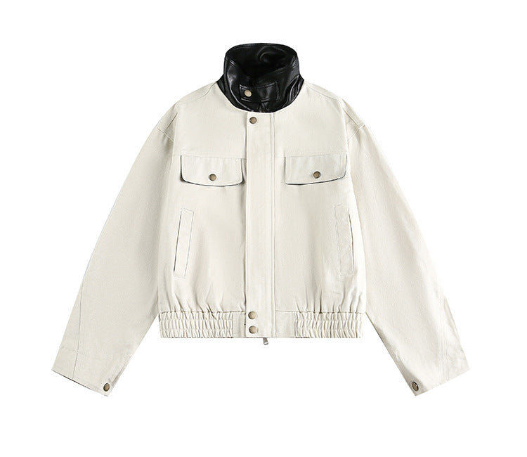 Urban Street Style Colorblock Spliced Jacket With Stand Collar