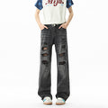 Mens Vintage Distressed Ripped Jeans Streetwear Cotton Loose Fit Long Pants