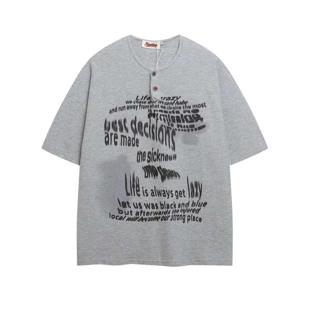 Gray Floral Print Short Sleeve T Shirt Loose Fit Cotton Blend