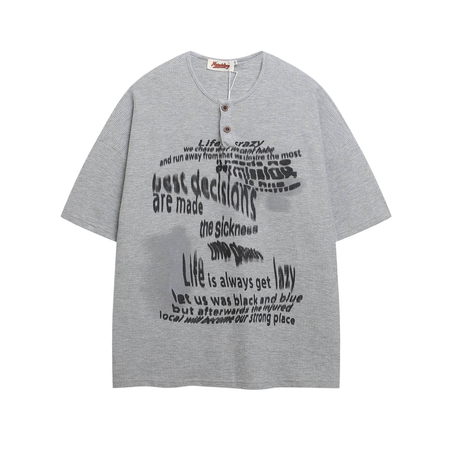 Gray Floral Print Short Sleeve T Shirt Loose Fit Cotton Blend