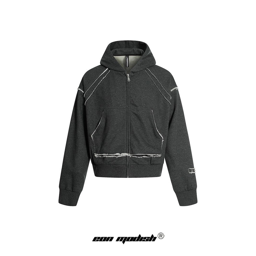 Street Style Hooded Sweatshirt Jacket For Men Loose Fit Cotton Versatile