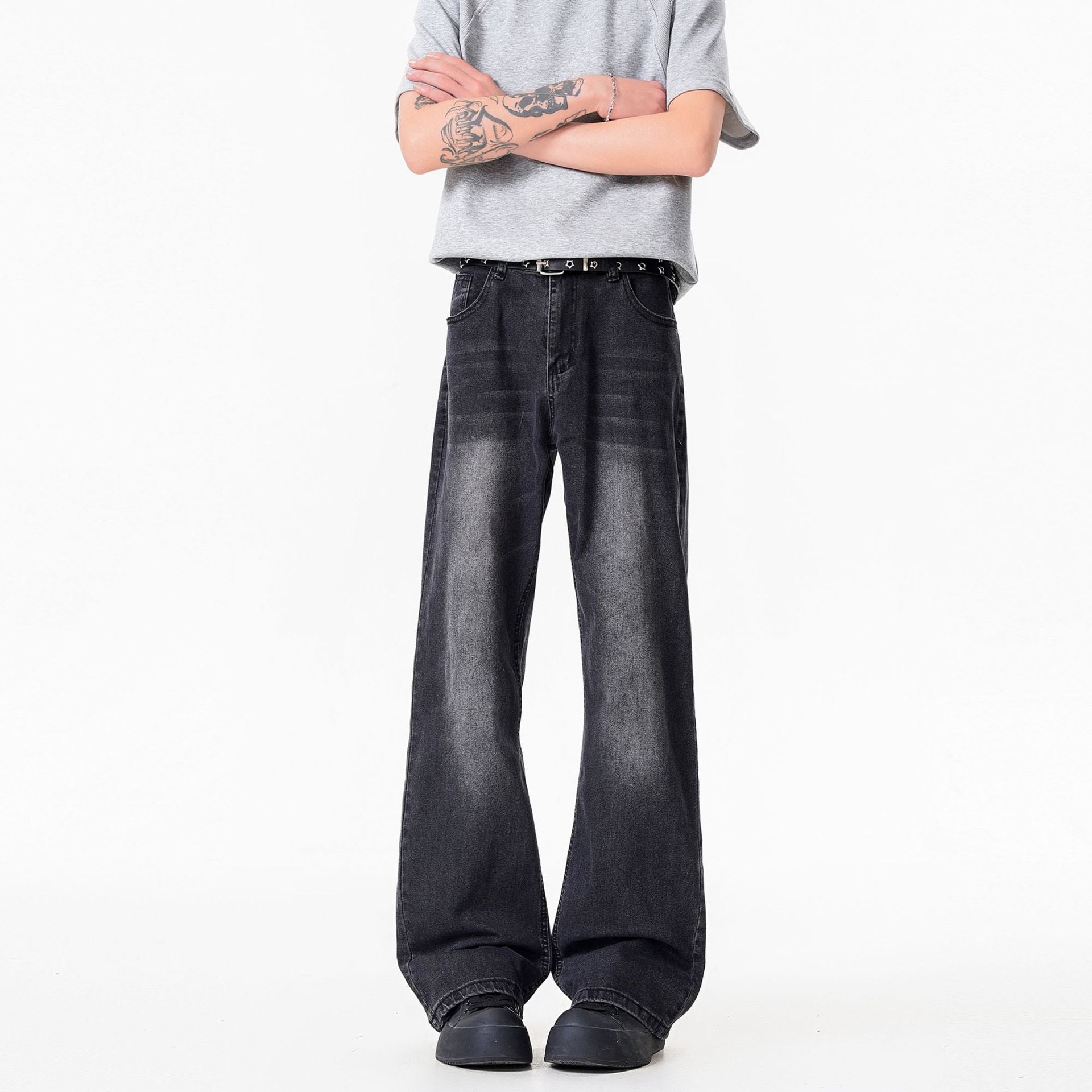 Mens Cleanfit Washed Blue Jeans Loose Fit Mid Rise Casual Pants