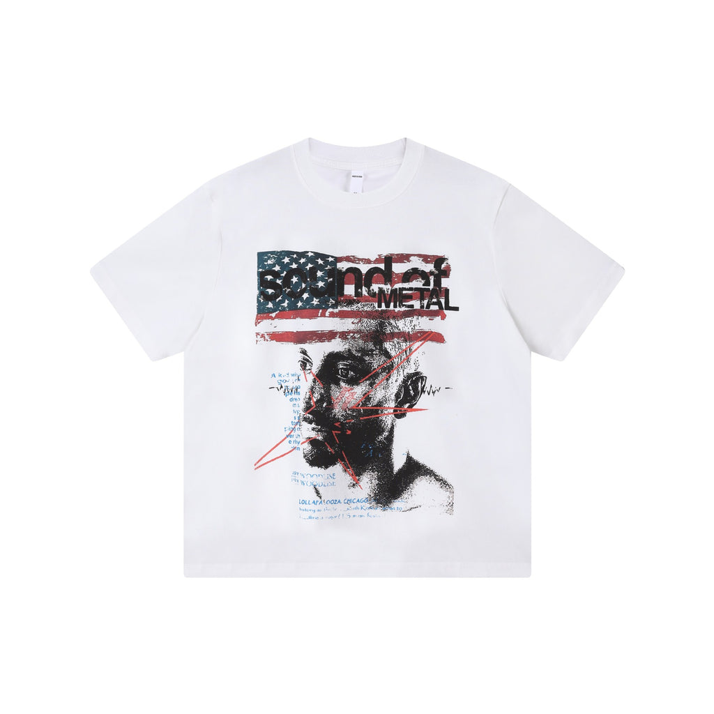 Portrait Printed Short Sleeve Shirt With Fragmented Flowers Pattern