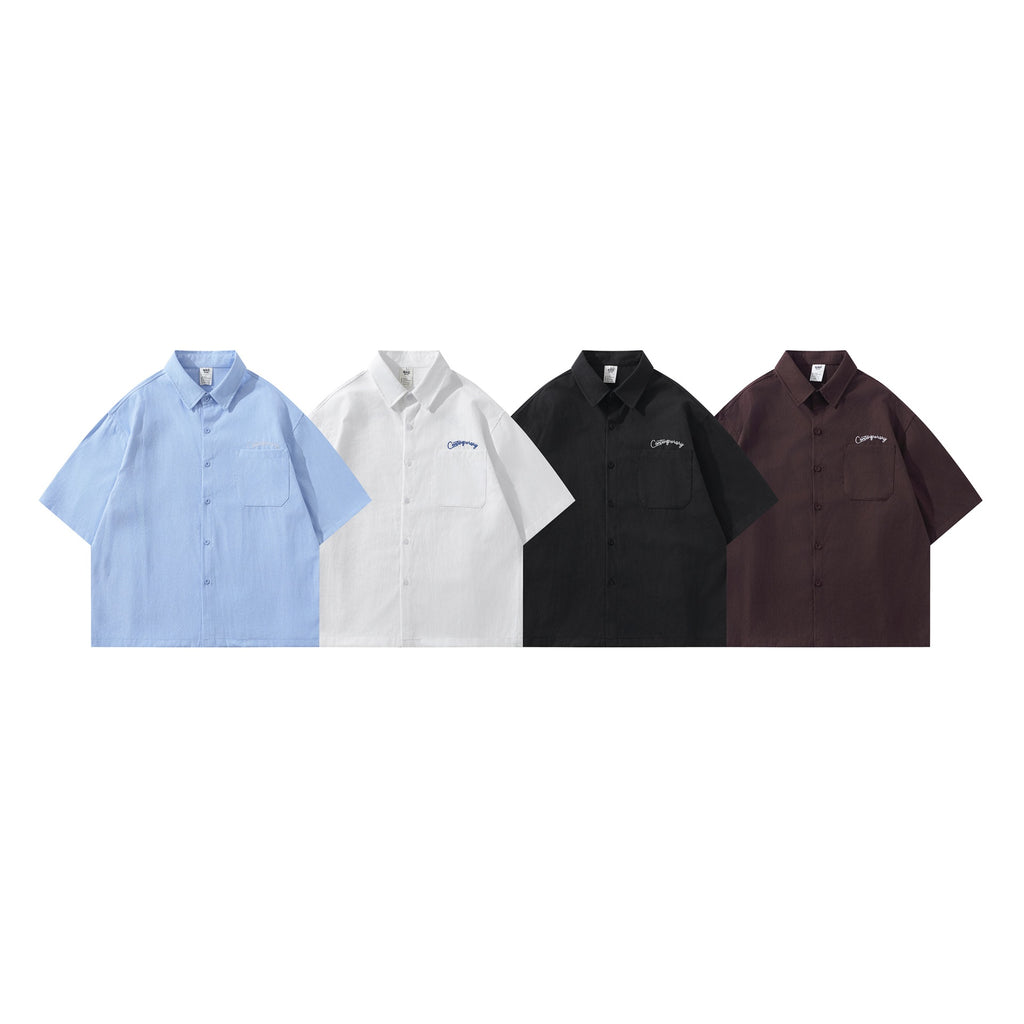 Minimally Embroidered Cotton Shirt T Shirt Loose Fit Turn Down Collar For Men