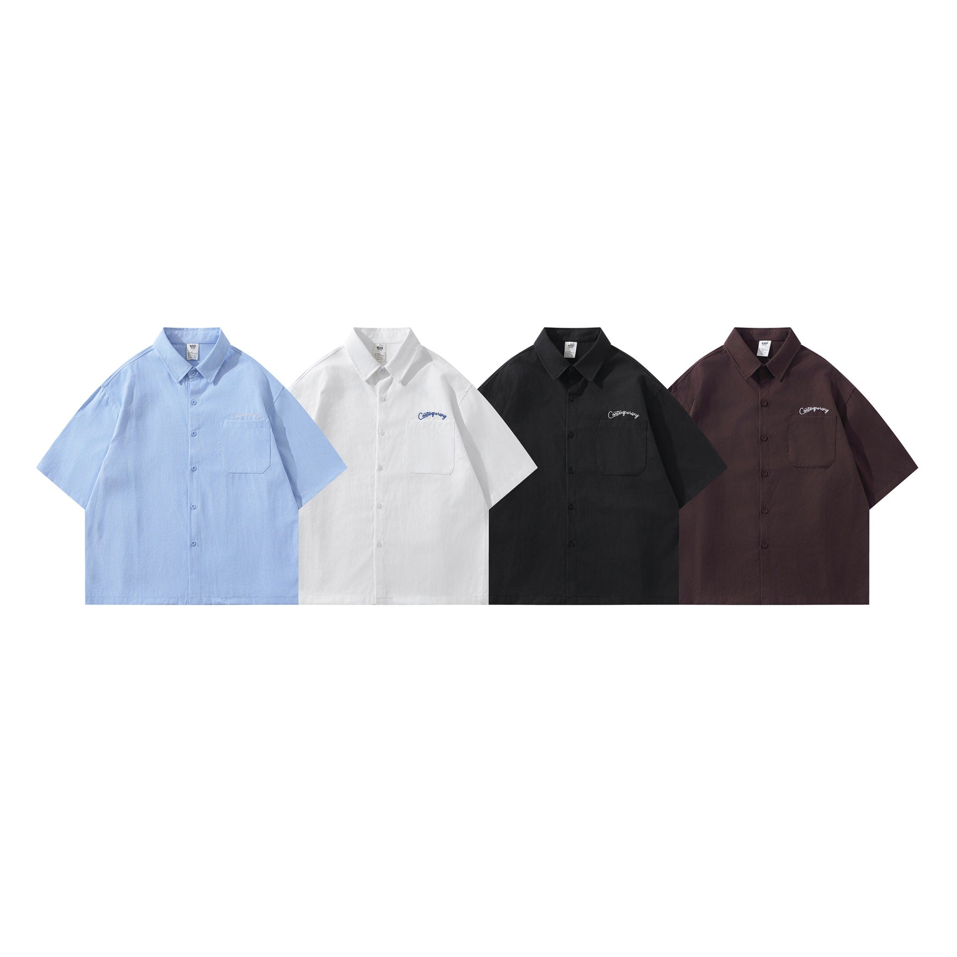 Minimally Embroidered Cotton Shirt T Shirt Loose Fit Turn Down Collar For Men