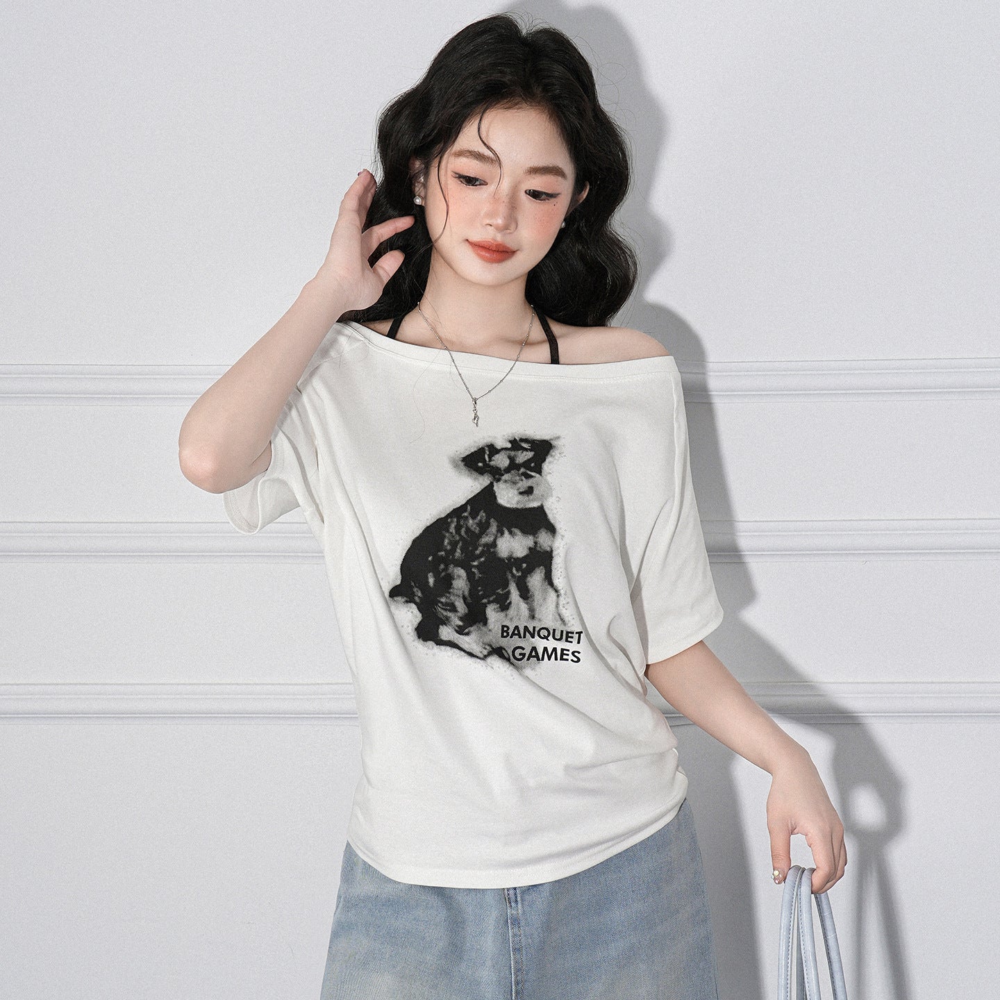 Spicy Girl One Shoulder Top For Women Animal Print Short Sleeve Tee