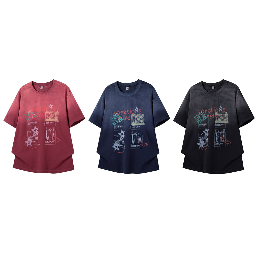 Gradient Distressed Floral Print Short Sleeve Shirt For Men Casual Cotton Blend