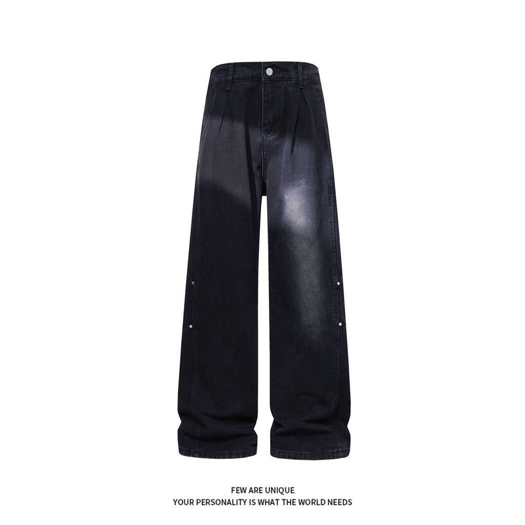 Patchwork Jeans For Men Trendy Washed Wide Leg Pants