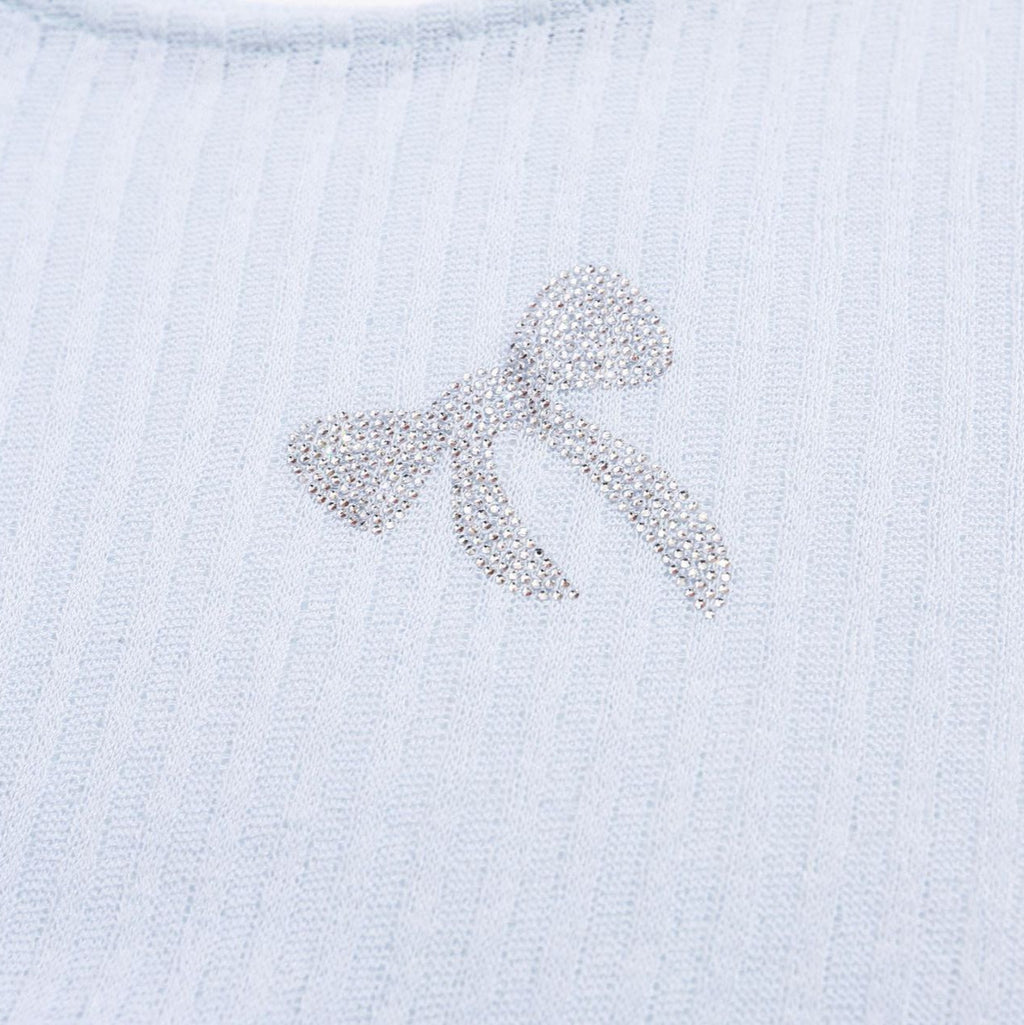 Light Blue Anime Print T Shirt For Women With Round Neck And Lace