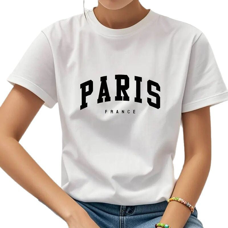 White Cotton Unisex Printed Round Neck Loose T Shirt Casual Tee