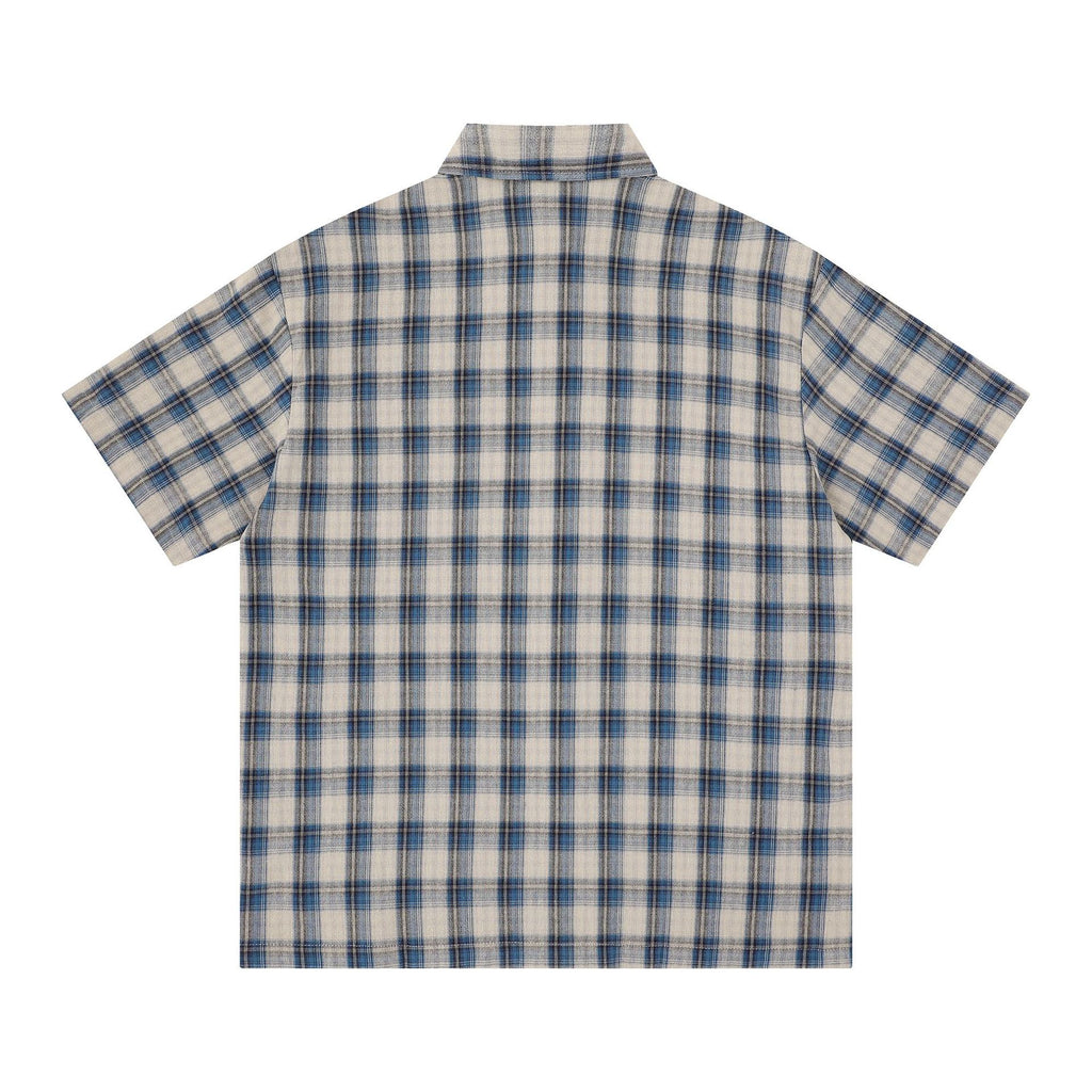 English Poetry Print Cotton Short Sleeve Shirt Loose Fit Turn Down Collar